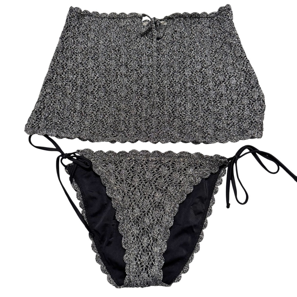 BECCA Metallic Crochet Bikini Bottom And Skirt